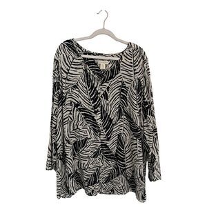 Cynthia Rowley 100% Linen Black & white Zebra animal print tunic blouse women 3X